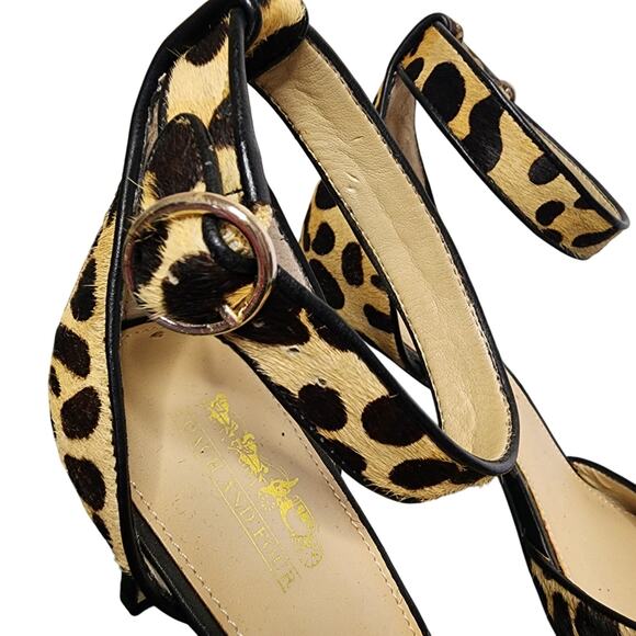 Coach Women's Shoes, Cheetah Print Leather Cow Fur Strappy Peep Toe Heels, Sz 8 - Picture 5 of 12